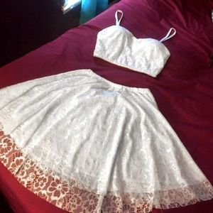 Festival Floral Lace White Crop top skirt set